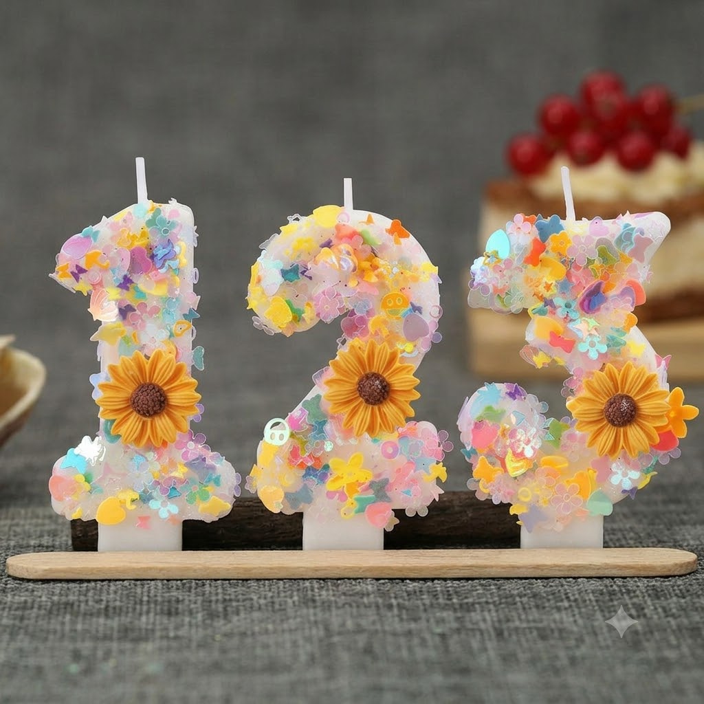 Candle Making Things - Sunflower Number Candles 0-9 Colorful Glitter