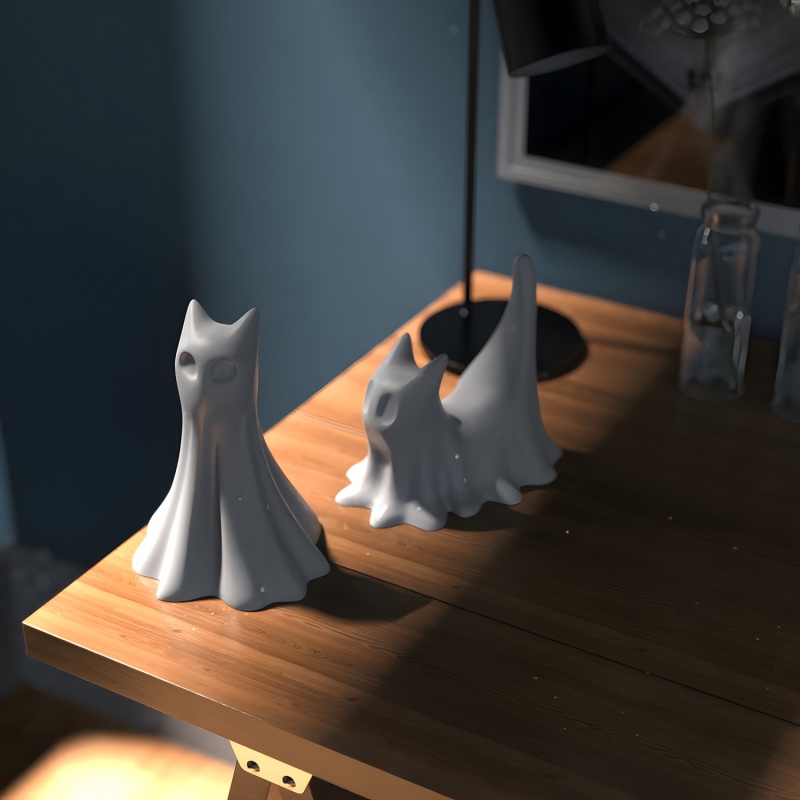 Ghost Cat Halloween Desktop Or - Candle Making Things 评论和价格